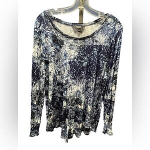 Simply Vera Vera Wang Blue Paisley Floral Patchwork Long Sleeve Top XL Rayon